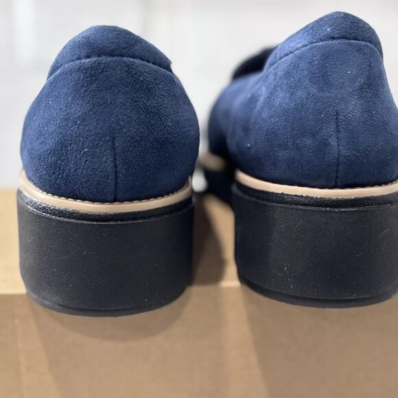 Clarks Sharon Dasher Womens Suede Loafers Slip on Wedge - Navy Blue - Size 10W - Picture 7 of 8